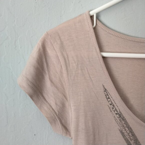 MNG Mango Y2K Pink Beaded T-shirt w/ Bird Print Women's Size S Scoop Neck - Picture 4 of 13